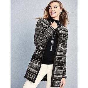 NWT TALBOTS Black Mixed Stiched Sparkle Sweater Coat Topper Petites size S